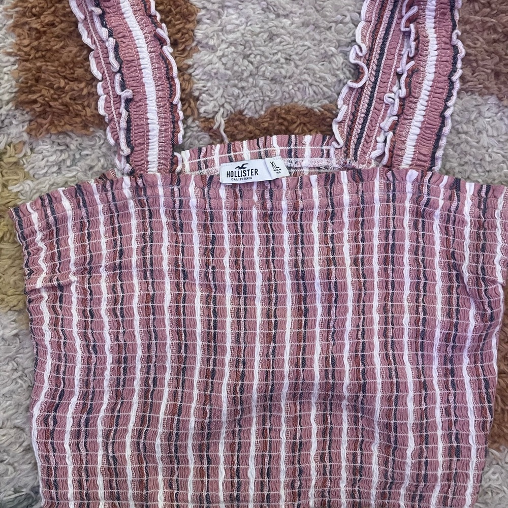 Hollister Pink and White Striped Tank Top